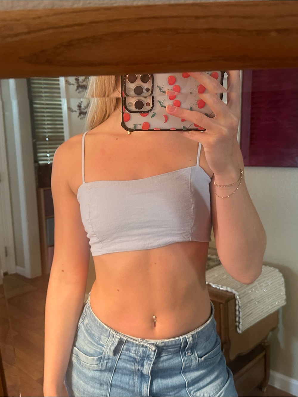 Brandy Melville Light Blue Square Neck Crop Tank Top - Women